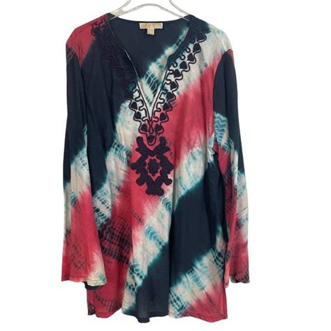 Michael Kors Tie Dye Cotton Embroidered Tunic Top 